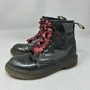 Doc Dr. Martens Boots Zip Lace Girls Youth 13 1460J Black Glitter